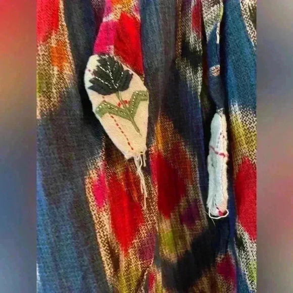 Boho/Hippie style, Ikat pattern, multicolor maxi skirt with elastic waist; S - Picture 7 of 8